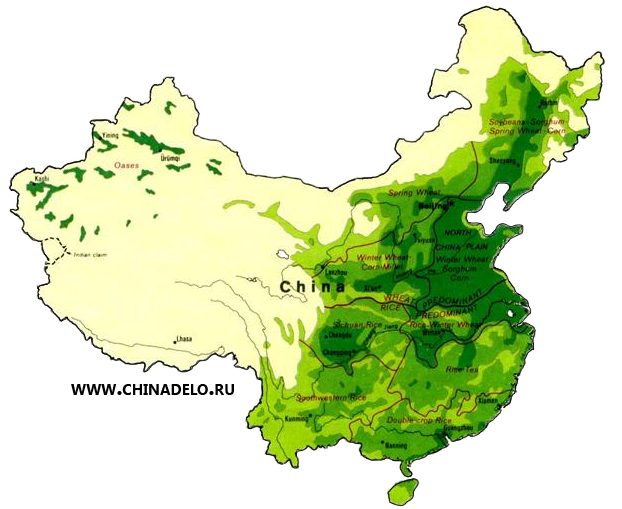 Карта Западного и Восточного Китая. Природа.